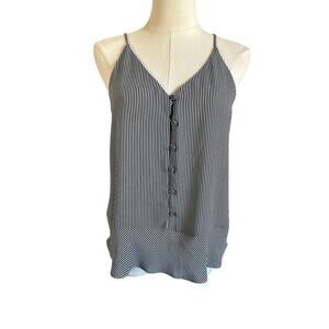 Ann Taylor Loft Navy White Stripe Button Peplum Strappy Camisole Tank SM Petite